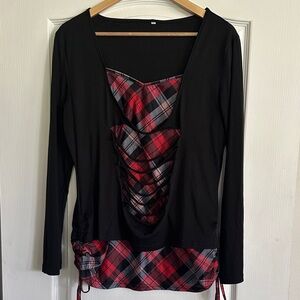 Black and Red Plaid Women's Top